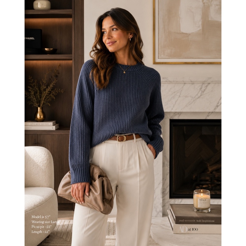 Rails Donovan Falling Waters Blue Grey Shaker Knit Cotton Wool Sweater Large